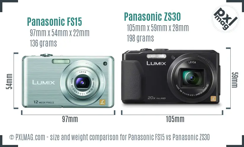 Panasonic FS15 vs Panasonic ZS30 size comparison