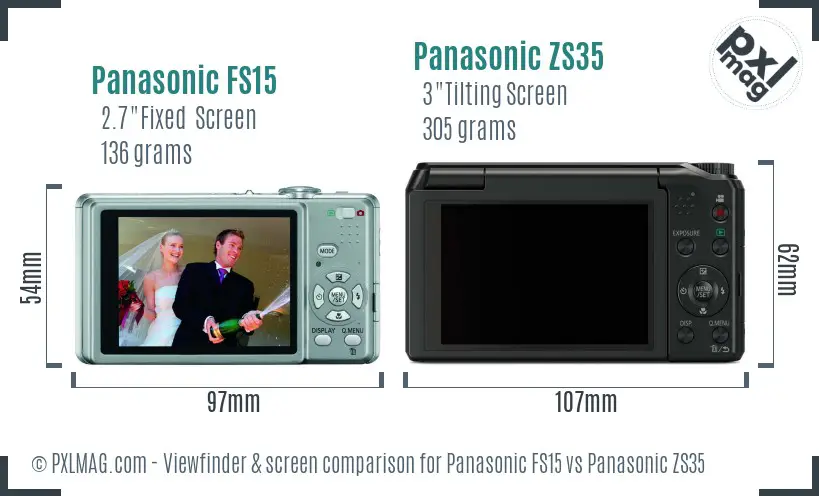 Panasonic FS15 vs Panasonic ZS35 Screen and Viewfinder comparison