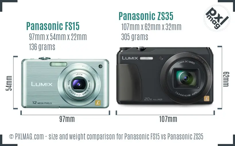 Panasonic FS15 vs Panasonic ZS35 size comparison