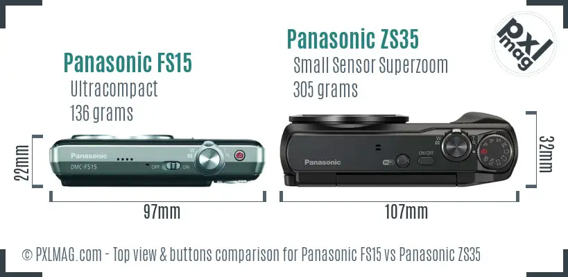Panasonic FS15 vs Panasonic ZS35 top view buttons comparison