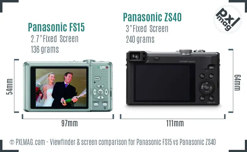 Panasonic FS15 vs Panasonic ZS40 Screen and Viewfinder comparison