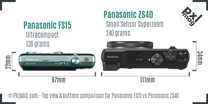 Panasonic FS15 vs Panasonic ZS40 top view buttons comparison