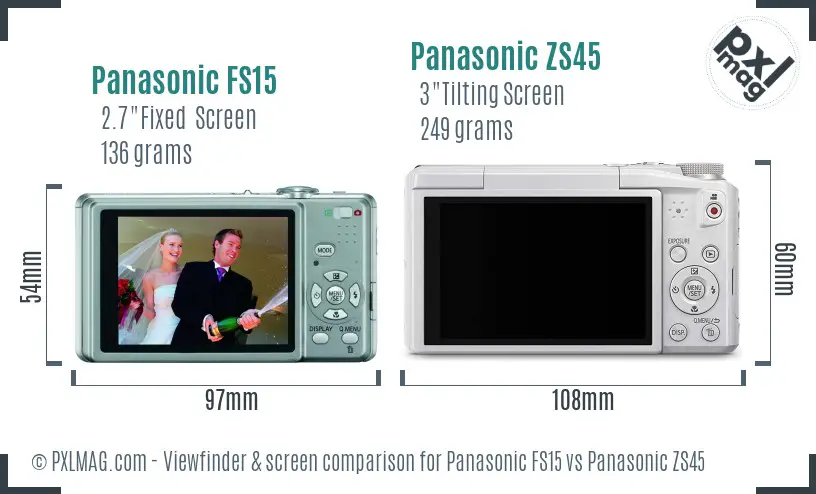 Panasonic FS15 vs Panasonic ZS45 Screen and Viewfinder comparison