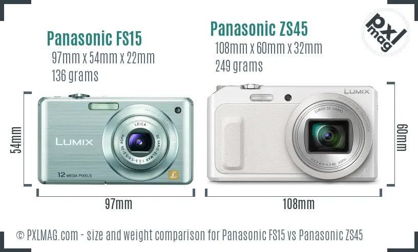 Panasonic FS15 vs Panasonic ZS45 size comparison
