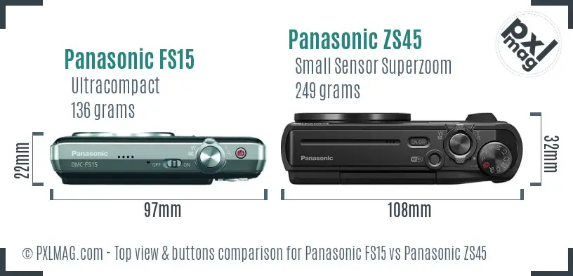 Panasonic FS15 vs Panasonic ZS45 top view buttons comparison
