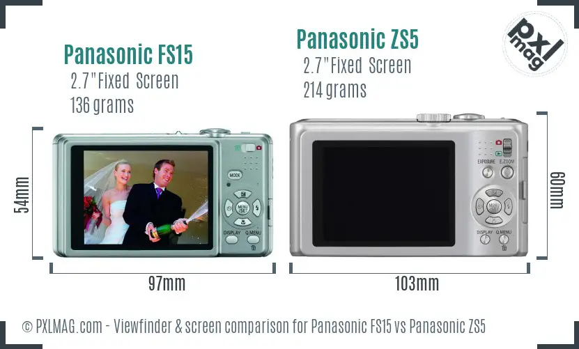 Panasonic FS15 vs Panasonic ZS5 Screen and Viewfinder comparison