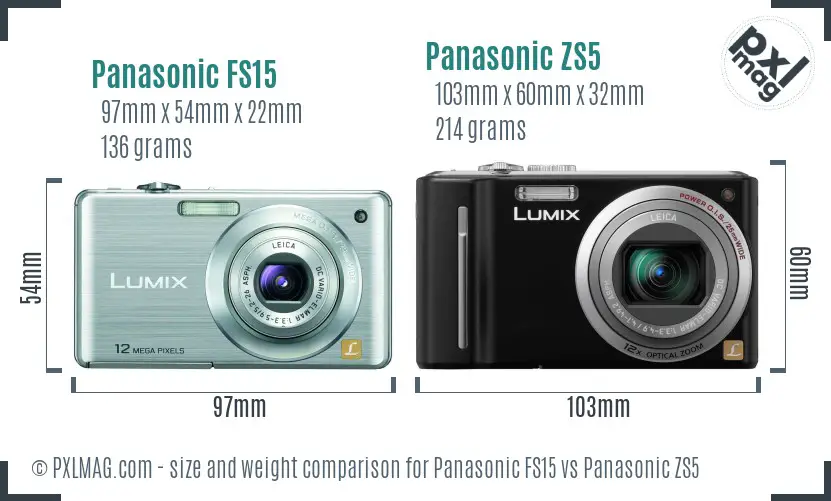 Panasonic FS15 vs Panasonic ZS5 size comparison