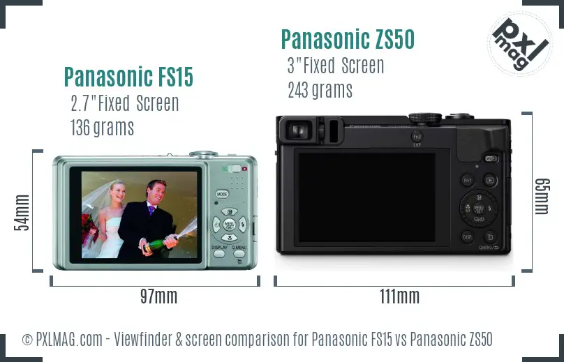 Panasonic FS15 vs Panasonic ZS50 Screen and Viewfinder comparison