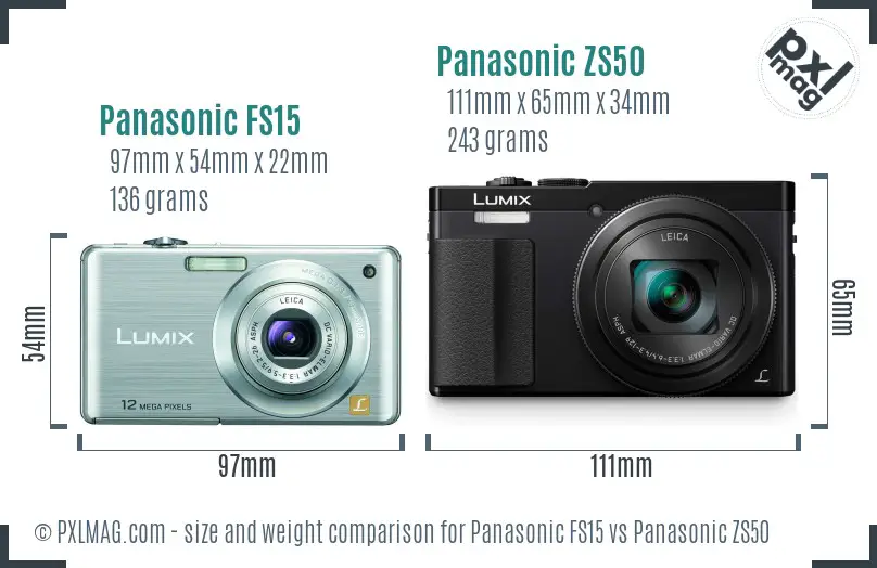 Panasonic FS15 vs Panasonic ZS50 size comparison