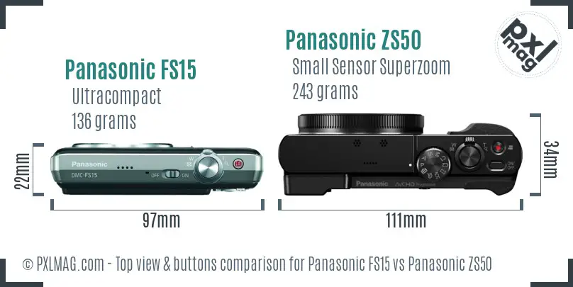 Panasonic FS15 vs Panasonic ZS50 top view buttons comparison