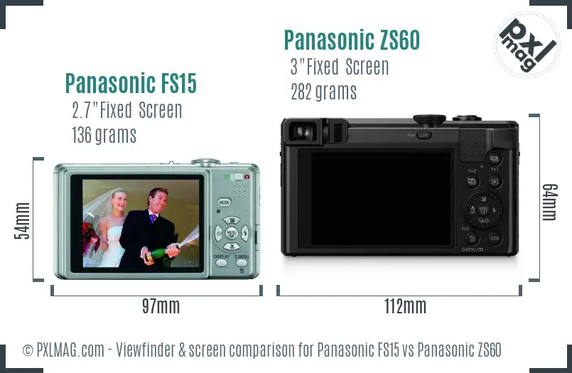 Panasonic FS15 vs Panasonic ZS60 Screen and Viewfinder comparison
