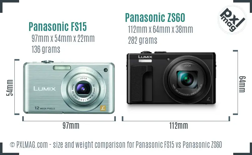 Panasonic FS15 vs Panasonic ZS60 size comparison