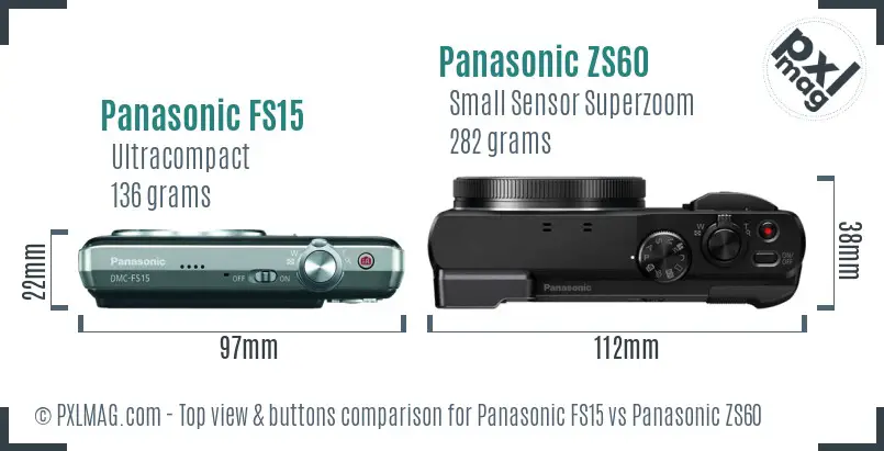 Panasonic FS15 vs Panasonic ZS60 top view buttons comparison
