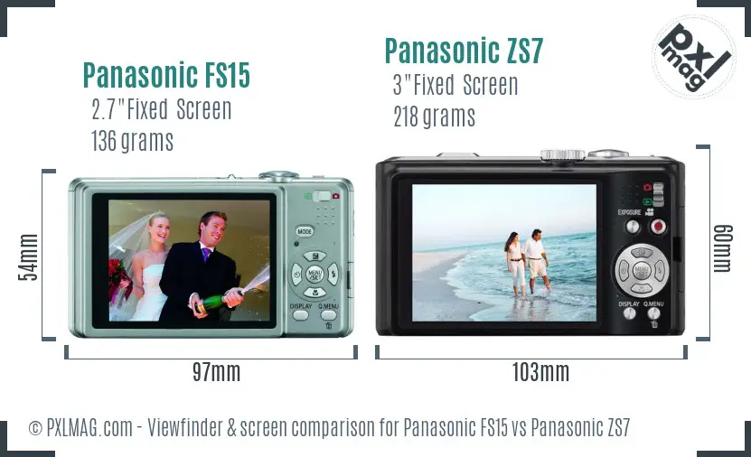 Panasonic FS15 vs Panasonic ZS7 Screen and Viewfinder comparison