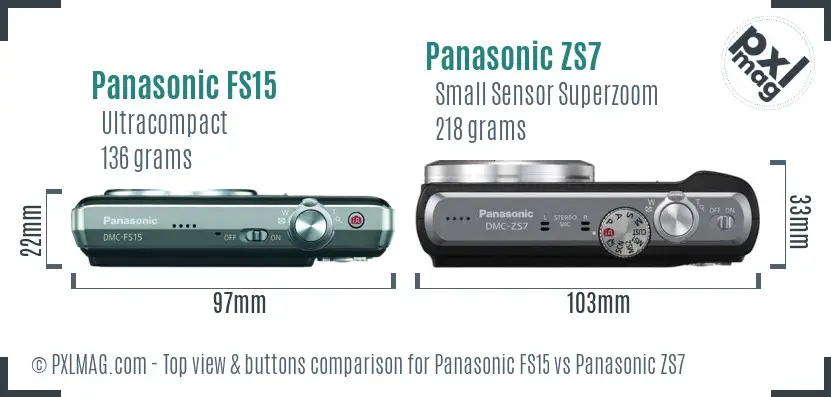 Panasonic FS15 vs Panasonic ZS7 top view buttons comparison