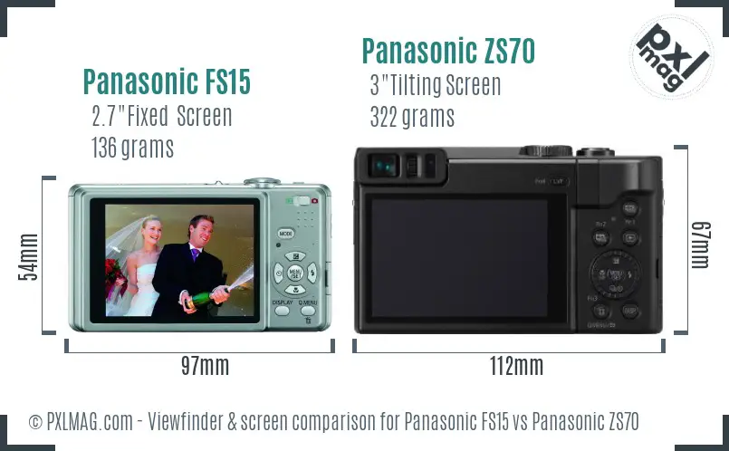 Panasonic FS15 vs Panasonic ZS70 Screen and Viewfinder comparison