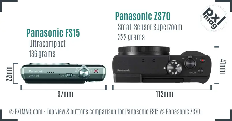 Panasonic FS15 vs Panasonic ZS70 top view buttons comparison