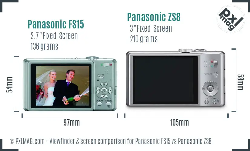 Panasonic FS15 vs Panasonic ZS8 Screen and Viewfinder comparison