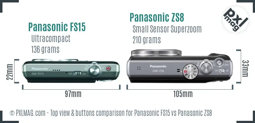 Panasonic FS15 vs Panasonic ZS8 top view buttons comparison