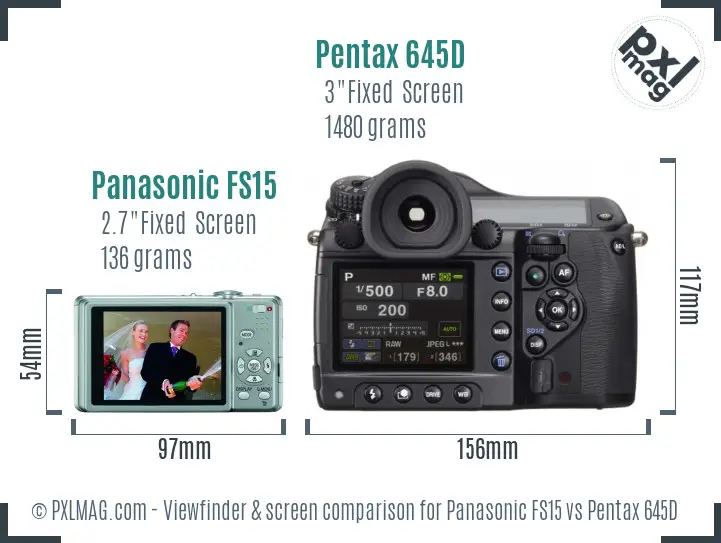 Panasonic FS15 vs Pentax 645D Screen and Viewfinder comparison