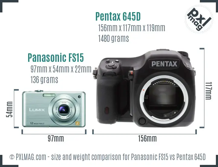 Panasonic FS15 vs Pentax 645D size comparison