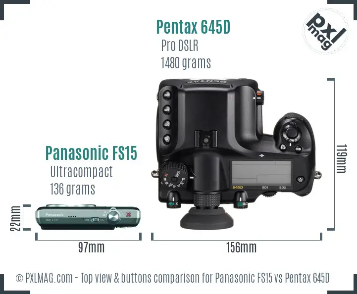 Panasonic FS15 vs Pentax 645D top view buttons comparison