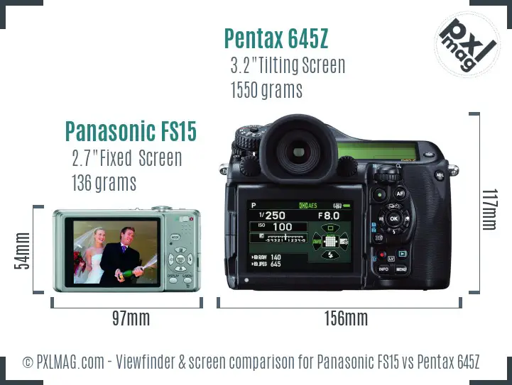 Panasonic FS15 vs Pentax 645Z Screen and Viewfinder comparison