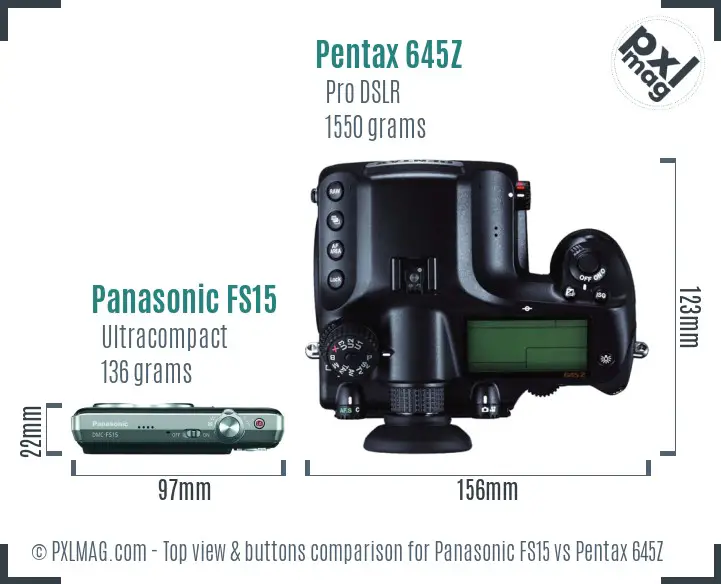 Panasonic FS15 vs Pentax 645Z top view buttons comparison