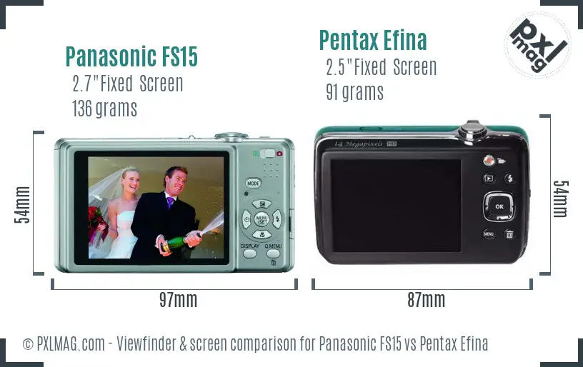 Panasonic FS15 vs Pentax Efina Screen and Viewfinder comparison