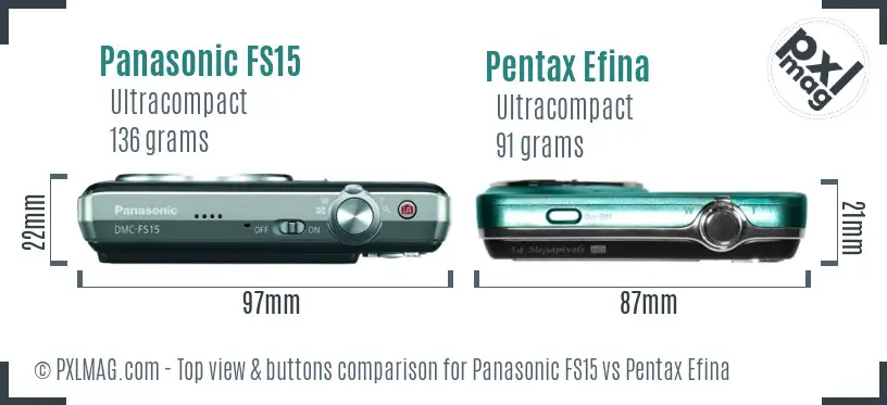 Panasonic FS15 vs Pentax Efina top view buttons comparison