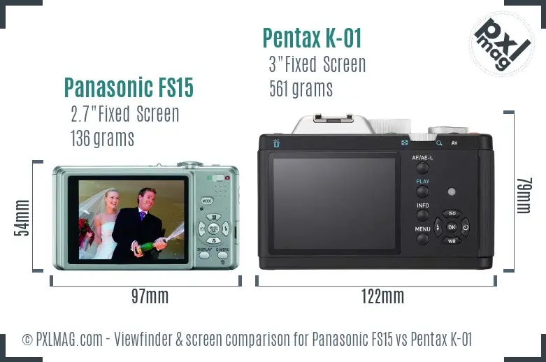 Panasonic FS15 vs Pentax K-01 Screen and Viewfinder comparison