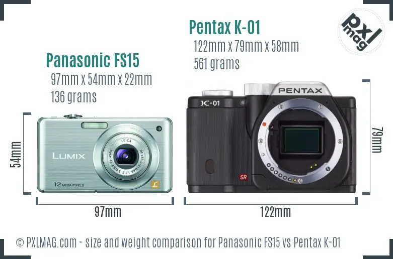 Panasonic FS15 vs Pentax K-01 size comparison