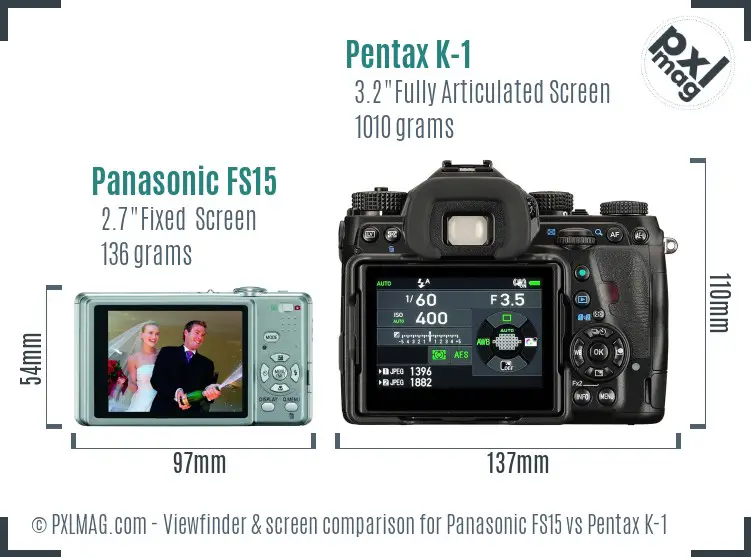 Panasonic FS15 vs Pentax K-1 Screen and Viewfinder comparison