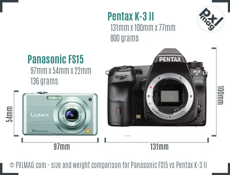 Panasonic FS15 vs Pentax K-3 II size comparison
