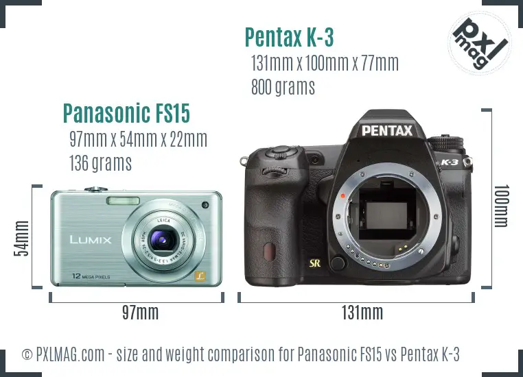 Panasonic FS15 vs Pentax K-3 size comparison