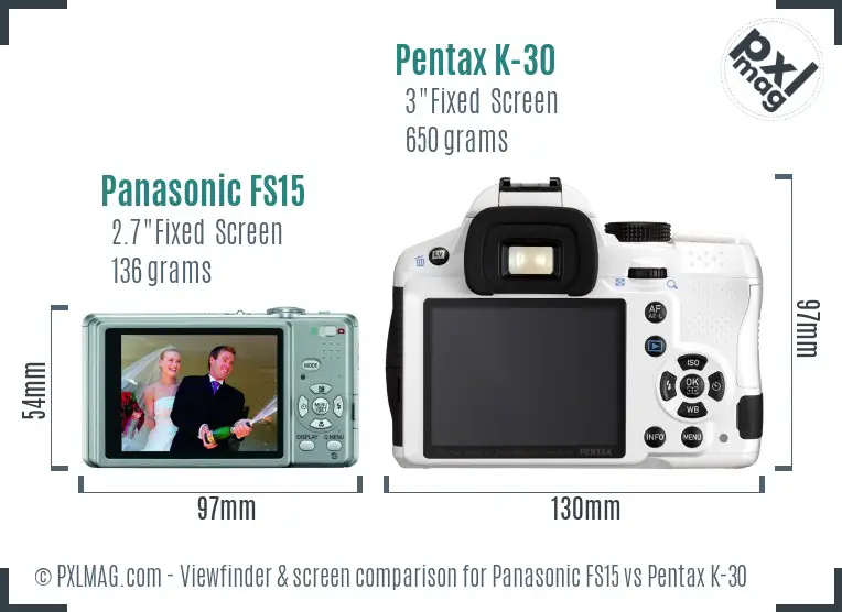 Panasonic FS15 vs Pentax K-30 Screen and Viewfinder comparison