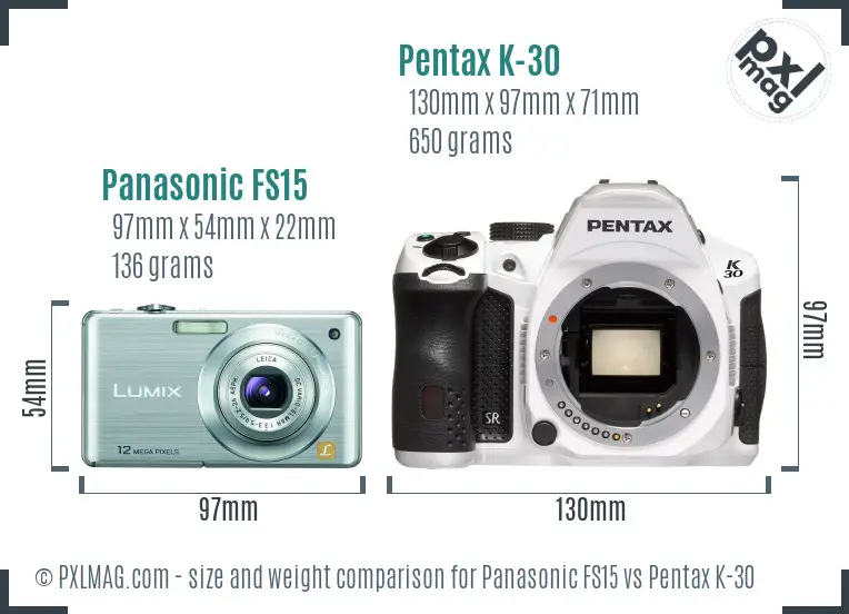 Panasonic FS15 vs Pentax K-30 size comparison