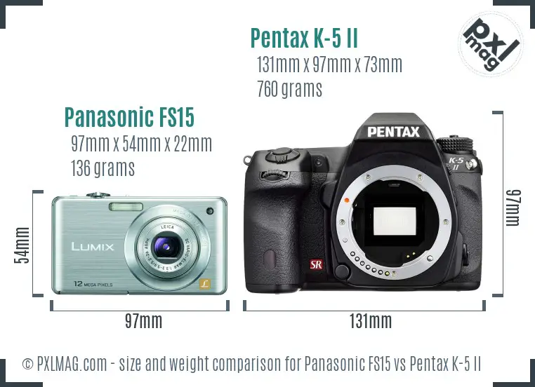 Panasonic FS15 vs Pentax K-5 II size comparison