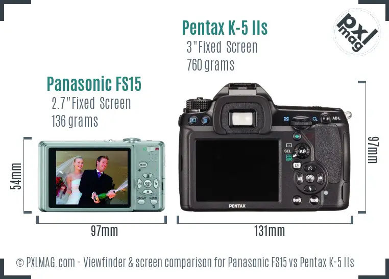 Panasonic FS15 vs Pentax K-5 IIs Screen and Viewfinder comparison