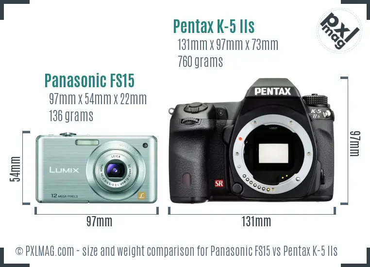 Panasonic FS15 vs Pentax K-5 IIs size comparison