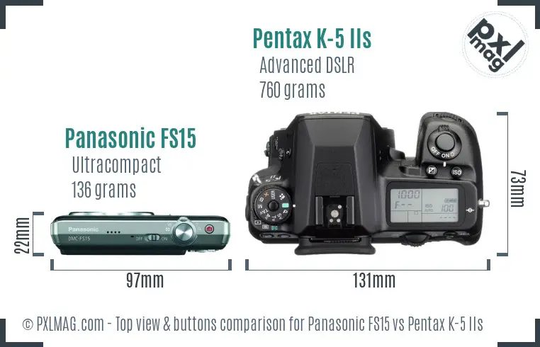 Panasonic FS15 vs Pentax K-5 IIs top view buttons comparison