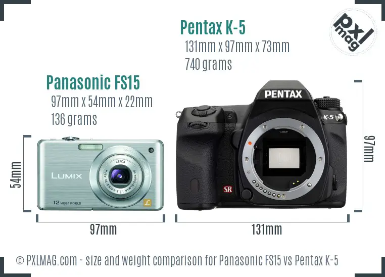 Panasonic FS15 vs Pentax K-5 size comparison