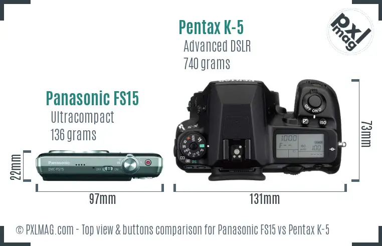 Panasonic FS15 vs Pentax K-5 top view buttons comparison