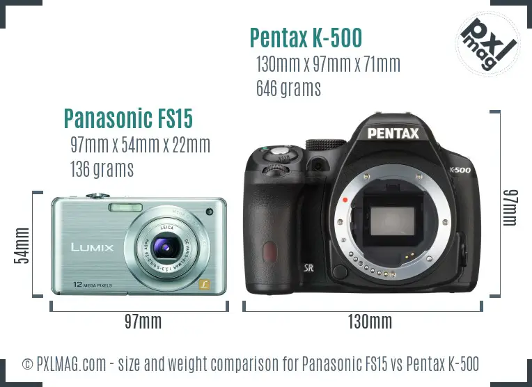 Panasonic FS15 vs Pentax K-500 size comparison