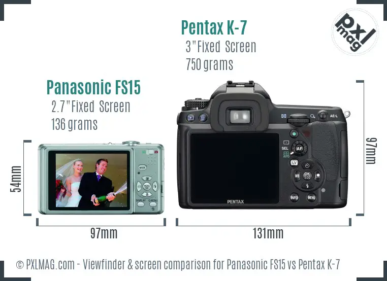 Panasonic FS15 vs Pentax K-7 Screen and Viewfinder comparison