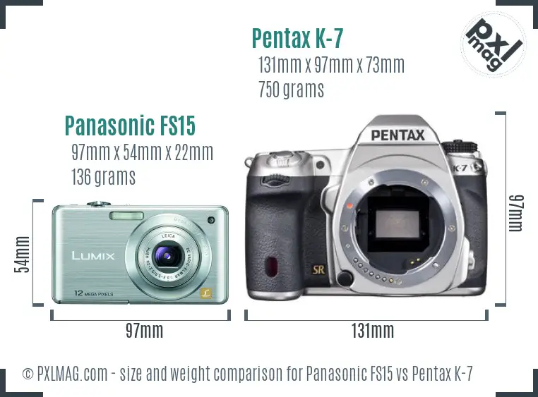 Panasonic FS15 vs Pentax K-7 size comparison