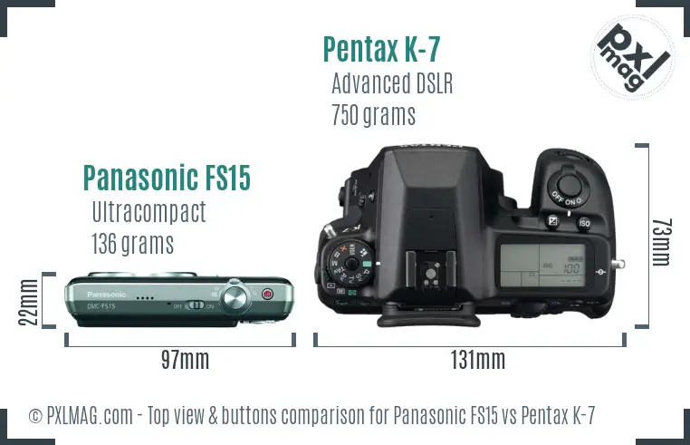 Panasonic FS15 vs Pentax K-7 top view buttons comparison