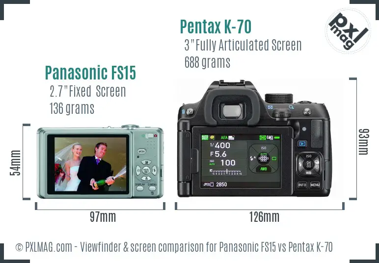 Panasonic FS15 vs Pentax K-70 Screen and Viewfinder comparison