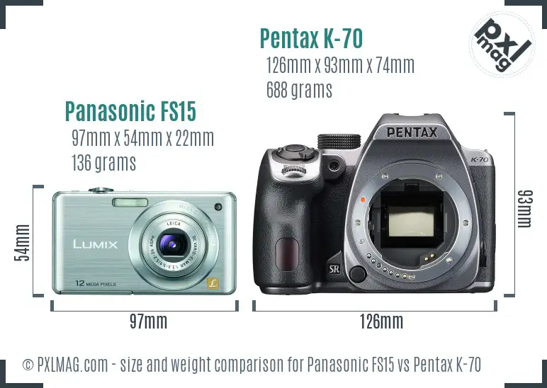 Panasonic FS15 vs Pentax K-70 size comparison