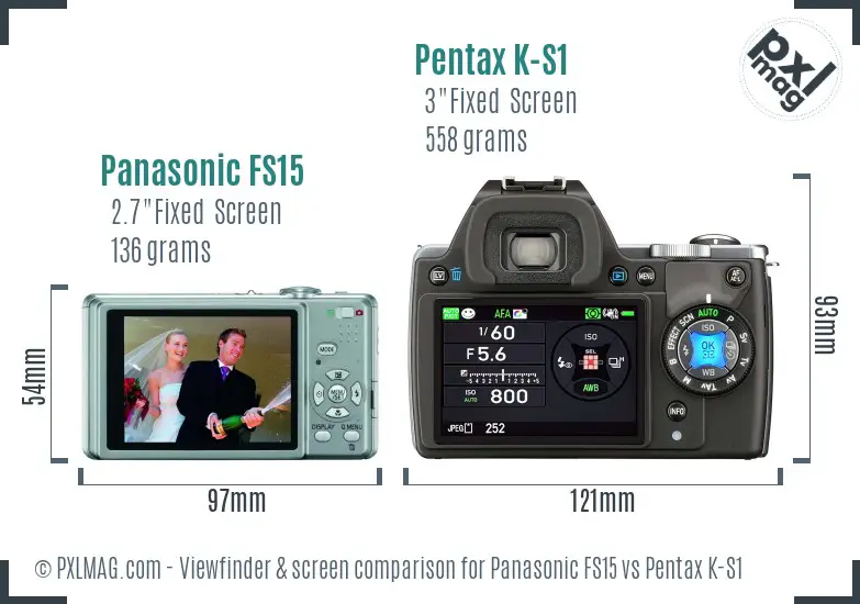 Panasonic FS15 vs Pentax K-S1 Screen and Viewfinder comparison